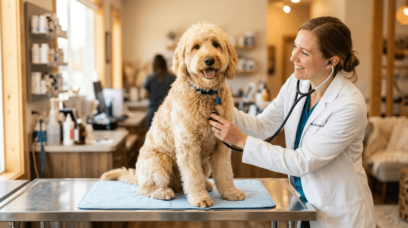 What Happens at a Dog Wellness Exam? A Golden Doodle's Inside Scoop - hero image - dog wellness exam